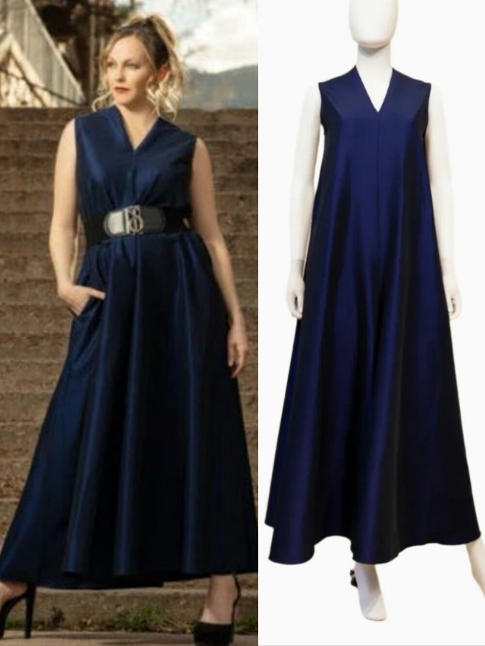 Samuel Dong Navy Extra Wide Leg Jumpsuit 28974 Navy Small Art To Wear